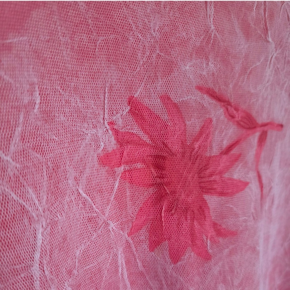 Y2K Olsen Pink Floral Mesh Long Sleeve Scoop-Back Blouse Stretchy 16 XL - Picture 3 of 7
